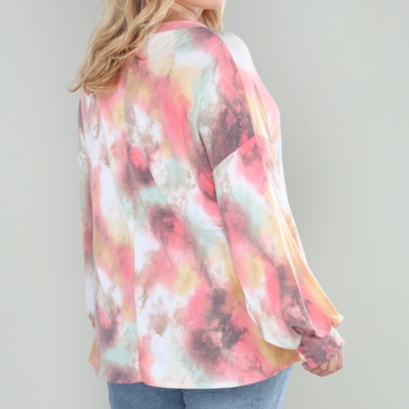 (2X) Plus Size Rainbow Tie Dye Sweater - Picture 2 of 5